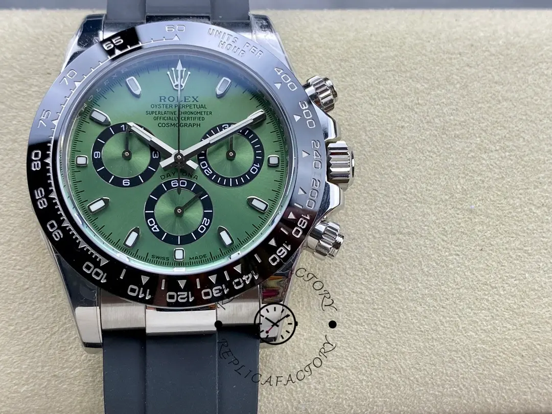 Rolex Daytona Platinum Green Dial Ceramic Bezel 126506 40mm Rubber Strap - QualitySwissReplica