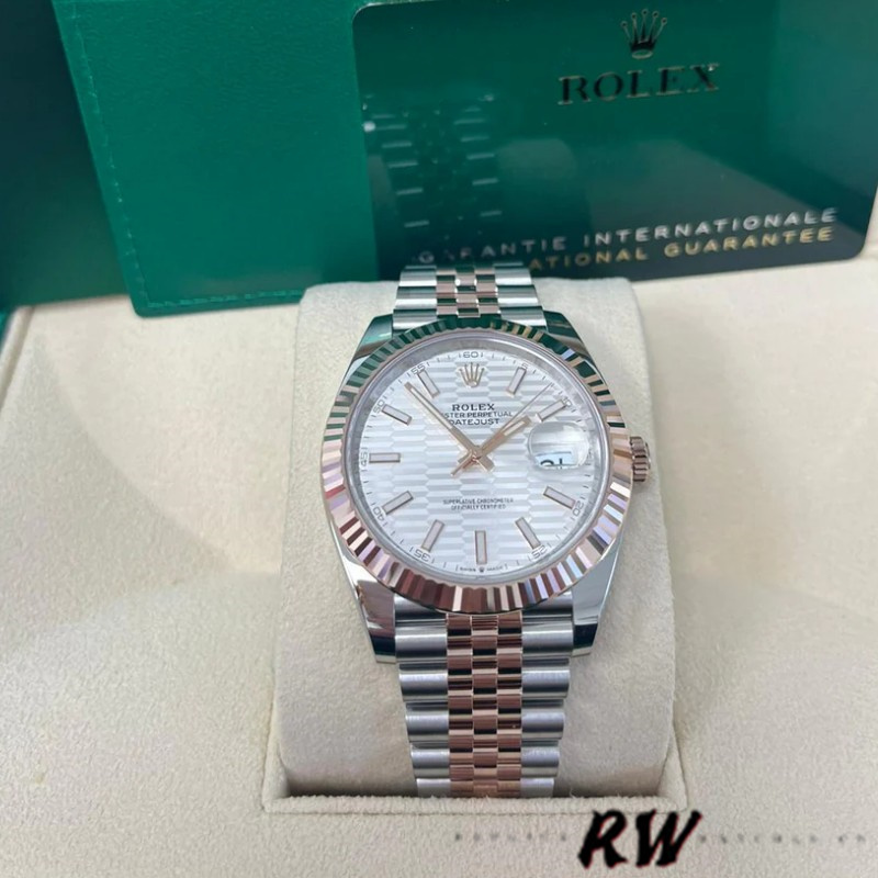 Rolex Datejust 126301 Rose Gold Silver Fluted Motif Dial 41MM Mens Replica Watch - QualitySwissReplica