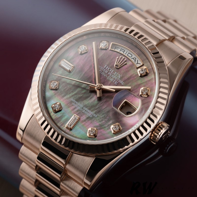 Rolex Day-Date 118235 MOP Black Dial 36mm Unisex Replica Watch - QualitySwissReplica