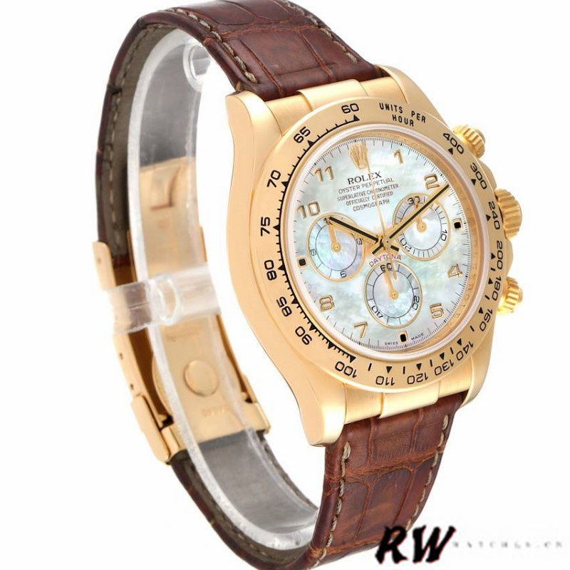Rolex Daytona 116518 Yellow Gold MOP Dial Brown Strap 40mm Mens Replica Watch - QualitySwissReplica