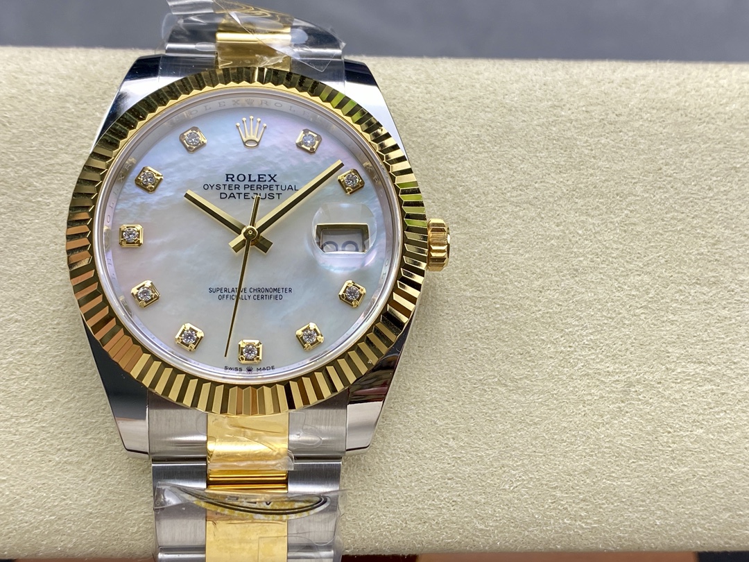Rolex Datejust 41mm Steel and Yellow Gold 126333 0017 White Mop Diamond Oyster - QualitySwissReplica