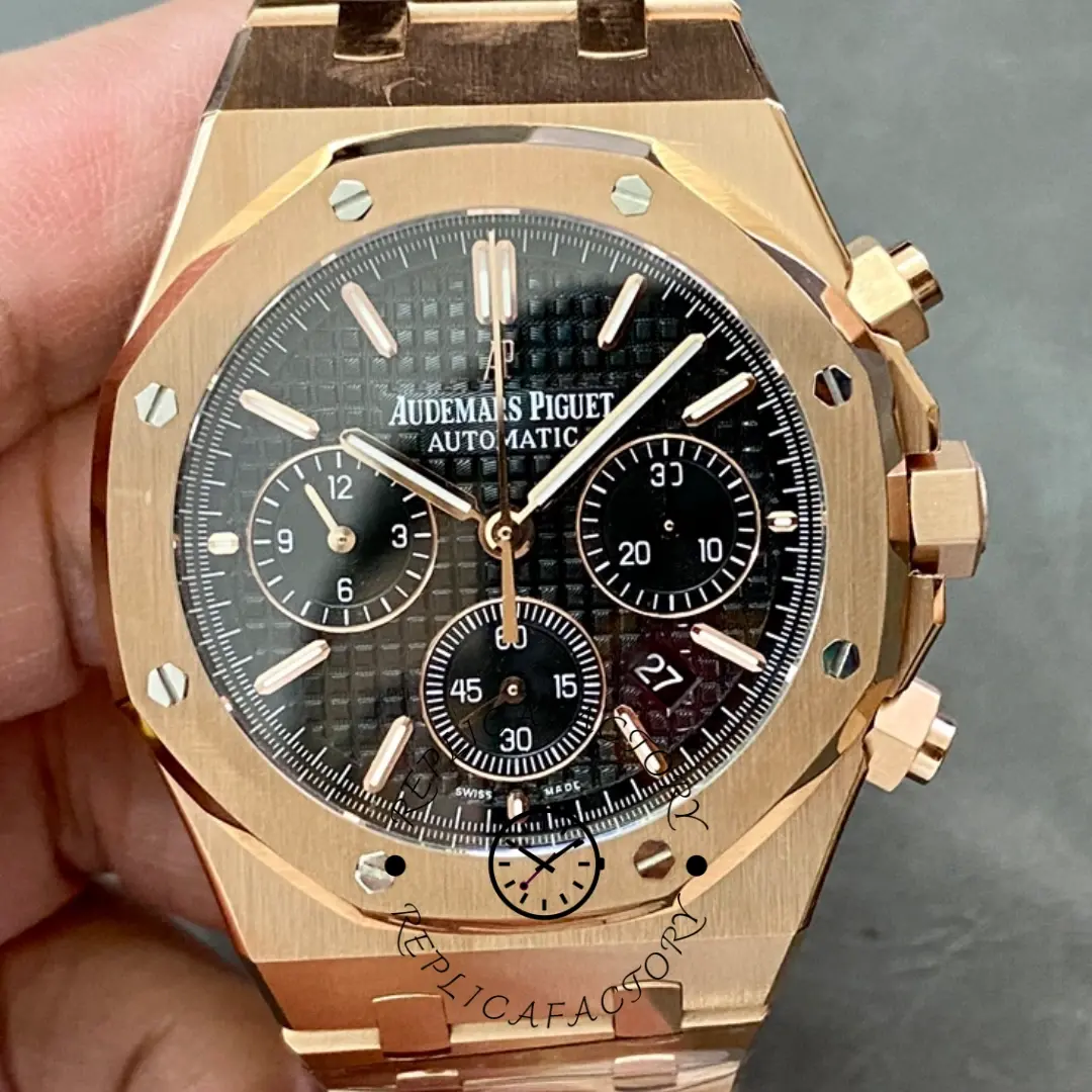 AP Royal Oak 26320OR.OO.1220OR.01 Chronograph Black Dial Replica Rose Gold - QualitySwissReplica