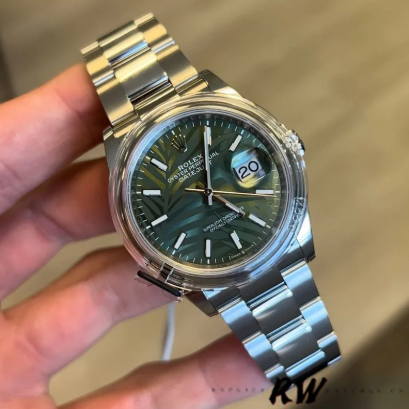 Rolex Datejust 126200 Olive Green Palm Motif Dial Stainless steel 36MM Unisex Replica Watch - QualitySwissReplica