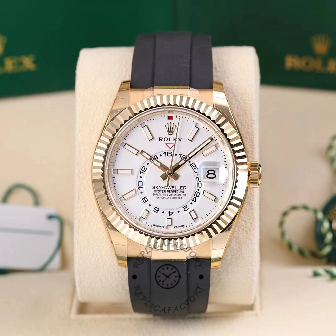 Rolex Sky Dweller m336238 0003 Yellow Gold White Dial 42mm Mens Replica Watch - QualitySwissReplica