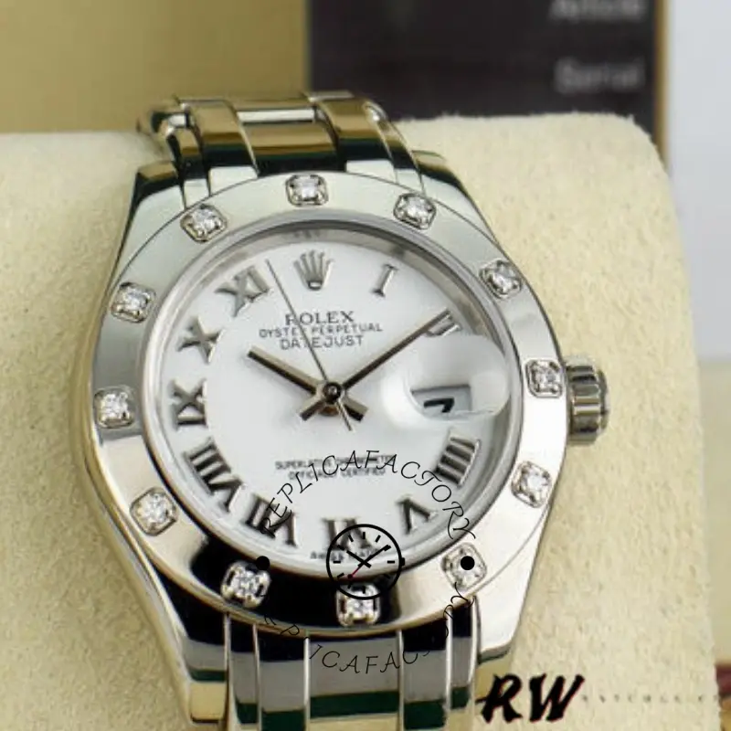 Rolex Pearlmaster 80319 White Roman Dial 29MM Lady Replica Watch - QualitySwissReplica