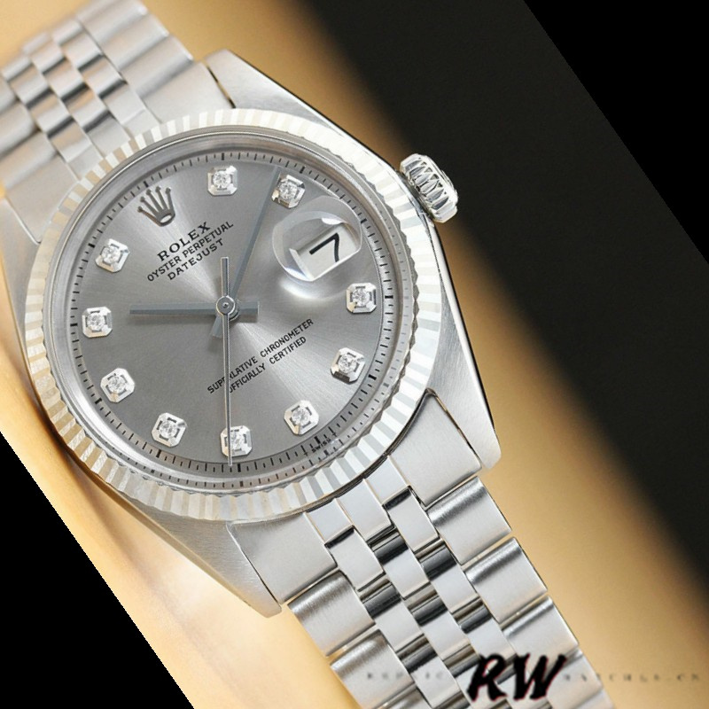 Rolex Datejust 179174 Rhodium Grey Diamond Dial Fluted Bezel 26MM Lady Replica Watch - QualitySwissReplica