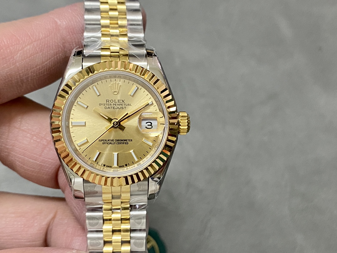 Rolex Datejust 279173 Champagne Index Dial Fluted Bezel 28mm Lady Replica Watch - QualitySwissReplica