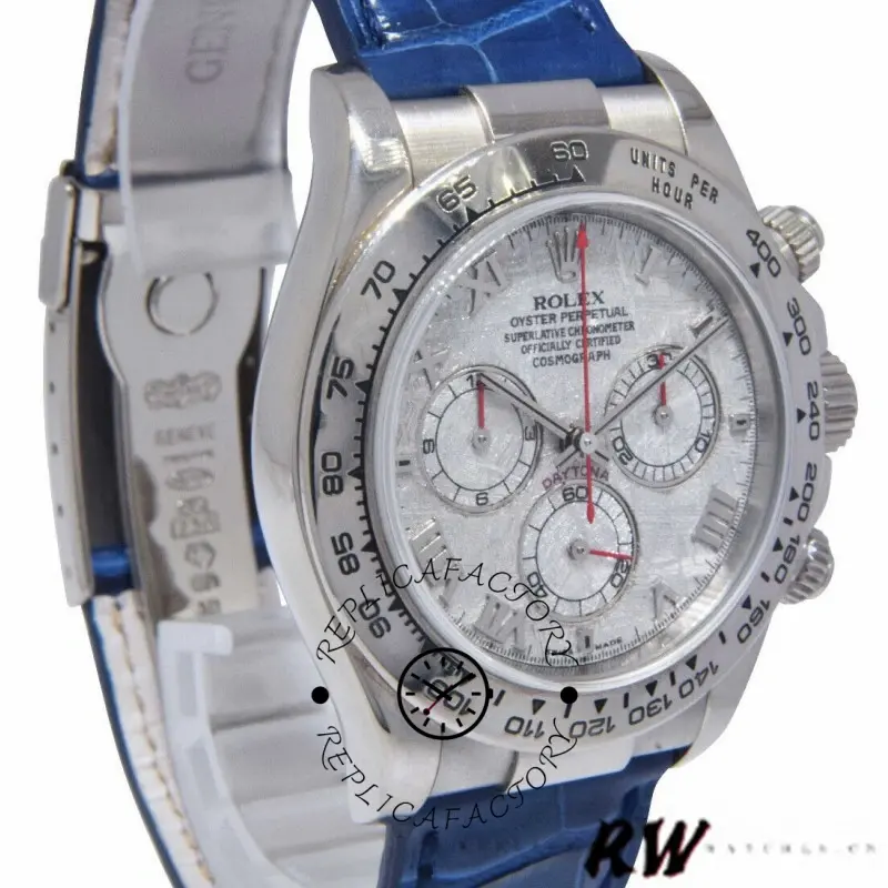 Rolex Daytona 116519 Blue Leather strap Meteorite Dial 40mm Mens Replica Watch - QualitySwissReplica