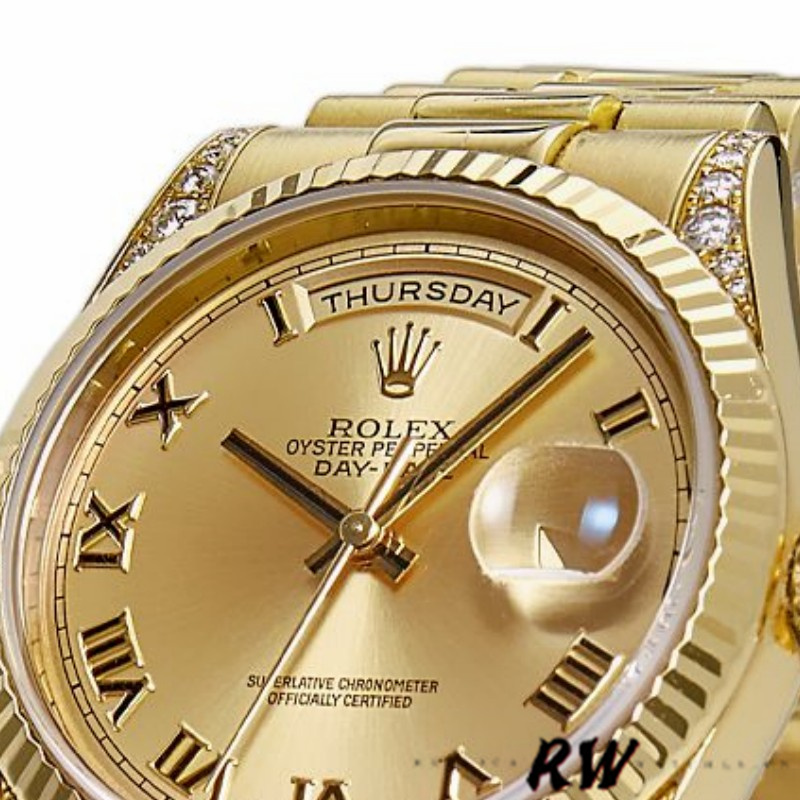 Rolex Day-Date 118338 Champagne Dial Roman Numerals 36mm Unisex Replica Watch - QualitySwissReplica