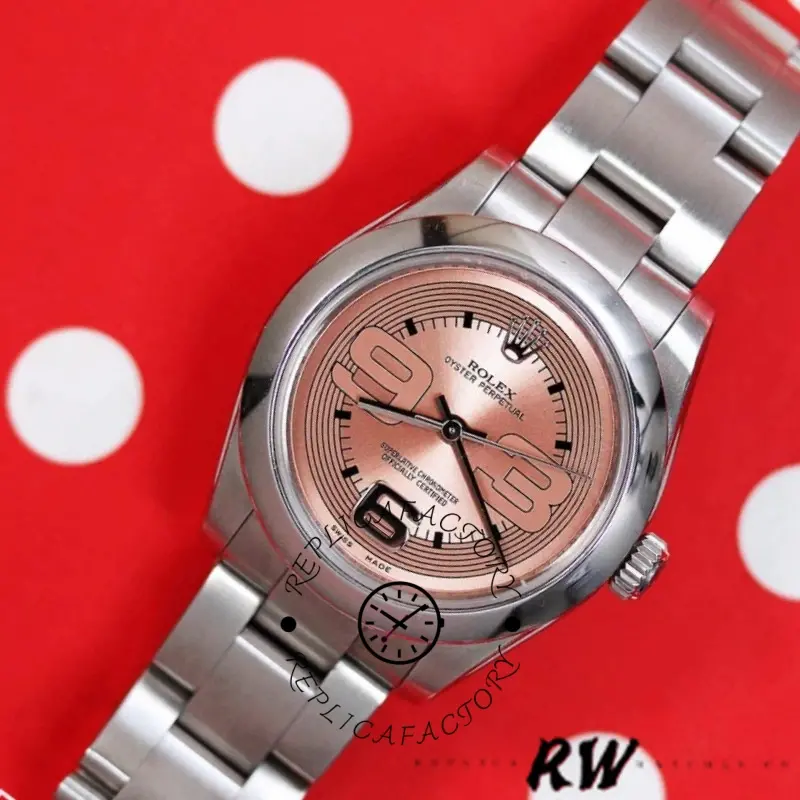 Rolex Oyster Perpetual 177200 Pink Maxi Arabic Dial Domed Bezel 31mm Lady Replica Watch - QualitySwissReplica