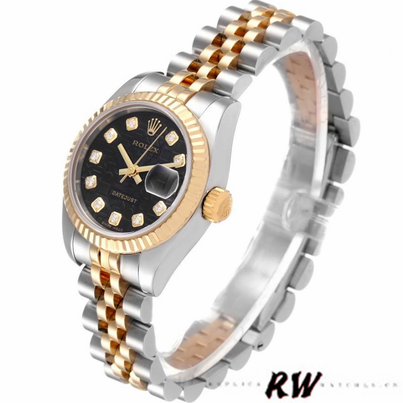 Rolex Datejust 179173 Jubilee Black Diamond Dial Fluted Bezel 26MM Lady Replica Watch - QualitySwissReplica
