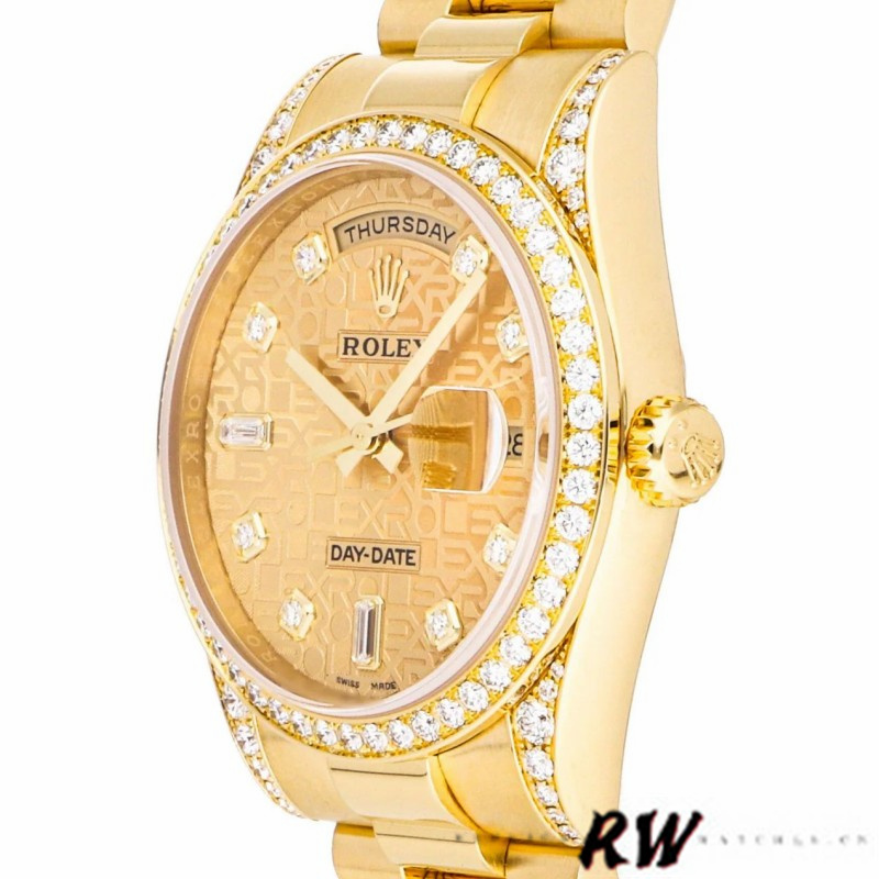 Rolex Day-Date 118388 Champagne Jubilee Diamond Dial Yellow Gold 36MM Unisex Replica Watch - QualitySwissReplica
