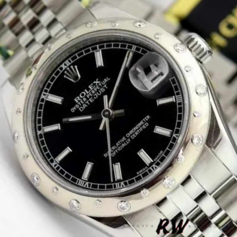 Rolex Datejust 178344 Black Dial Stainless Steel 31MM Lady Replica Watch - QualitySwissReplica