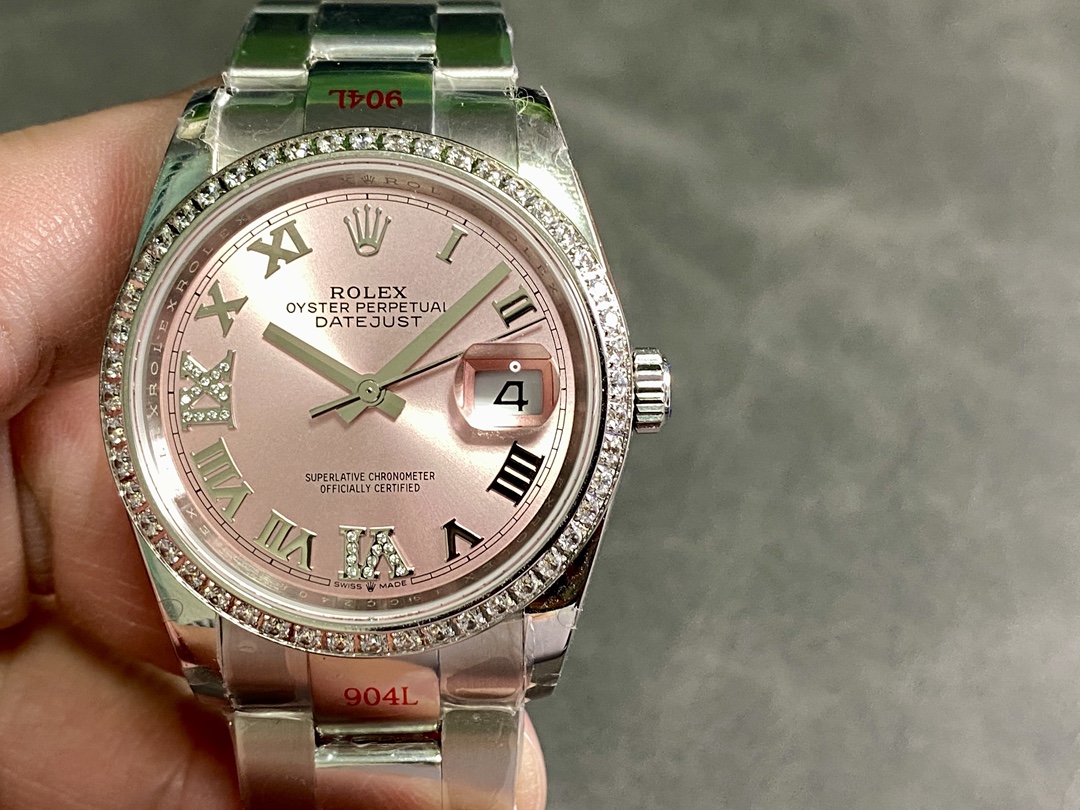 Replica Rolex Datejust 36 126284RBR 0024 Pink Roman Diamond Dial Lady Watch - QualitySwissReplica