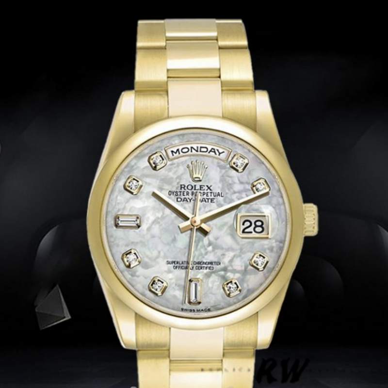 Rolex Day-Date 118208 Mother of Pearl Diamond Dial 36mm Unisex Replica Watch - QualitySwissReplica
