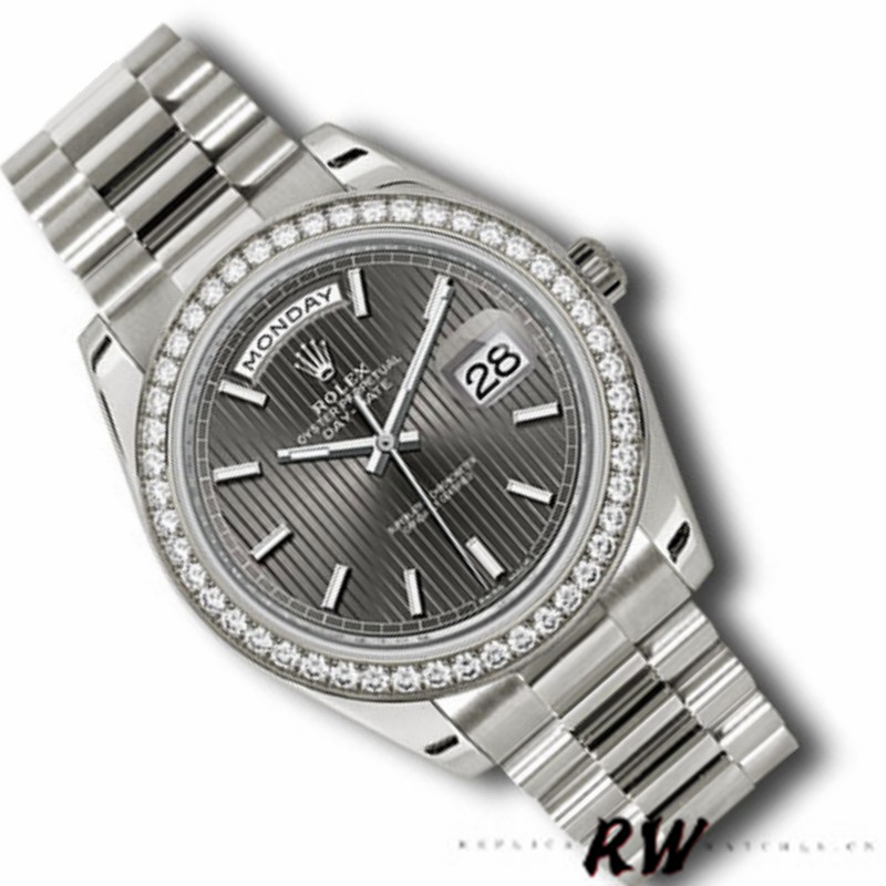 Rolex Day-Date 228349RBR Dark Rhodium Dial Diamond Bezel 40mm Mens Replica Watch - QualitySwissReplica
