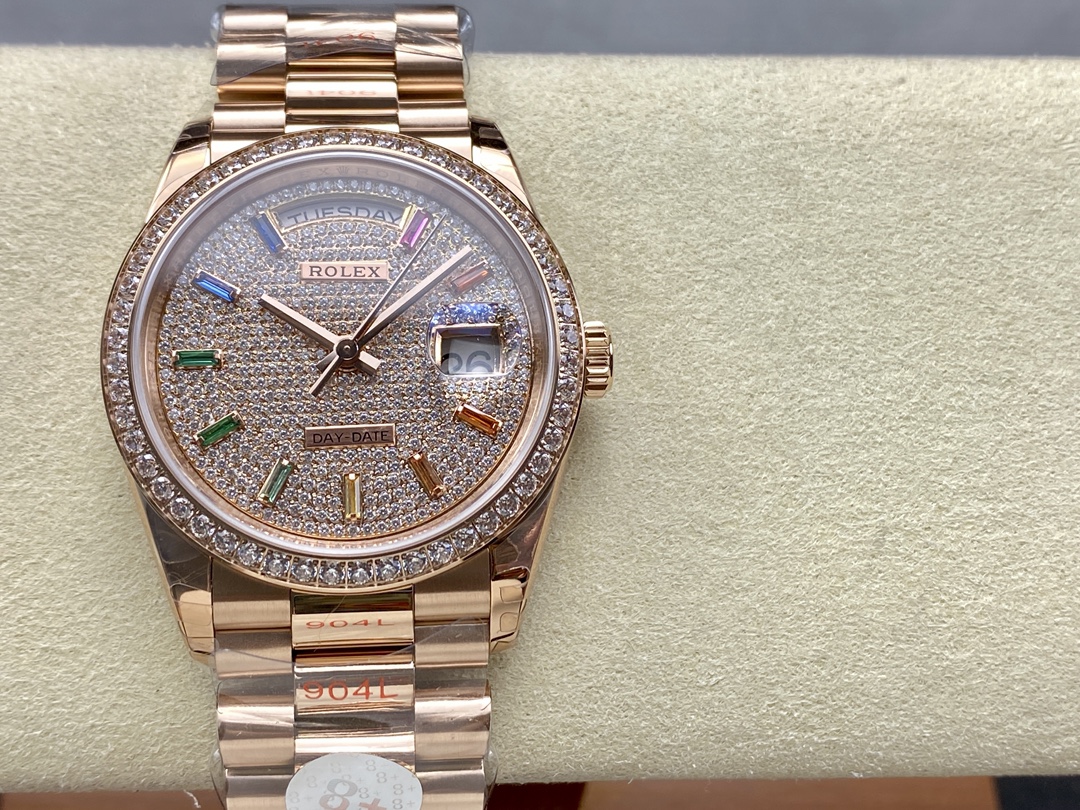 Rolex Day Date 36mm 128345RBR 0042 Diamond Paved Dial President Watch - QualitySwissReplica