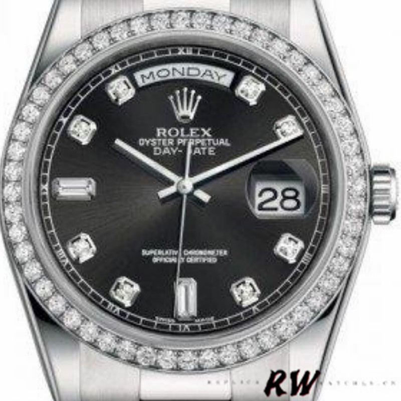 Rolex Day Date 118346 Black Diamonds Dial 36mm Unisex Replica Watch - QualitySwissReplica