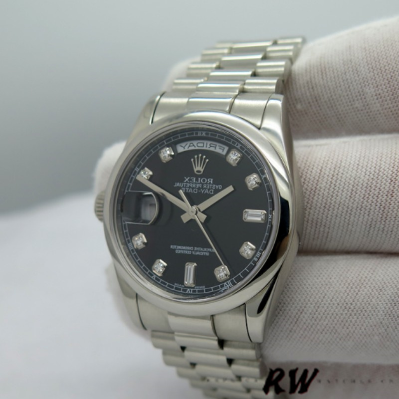 Rolex Day-Date 218206 Black Diamond Dial Platinum 41MM Mens Replica Watch - QualitySwissReplica