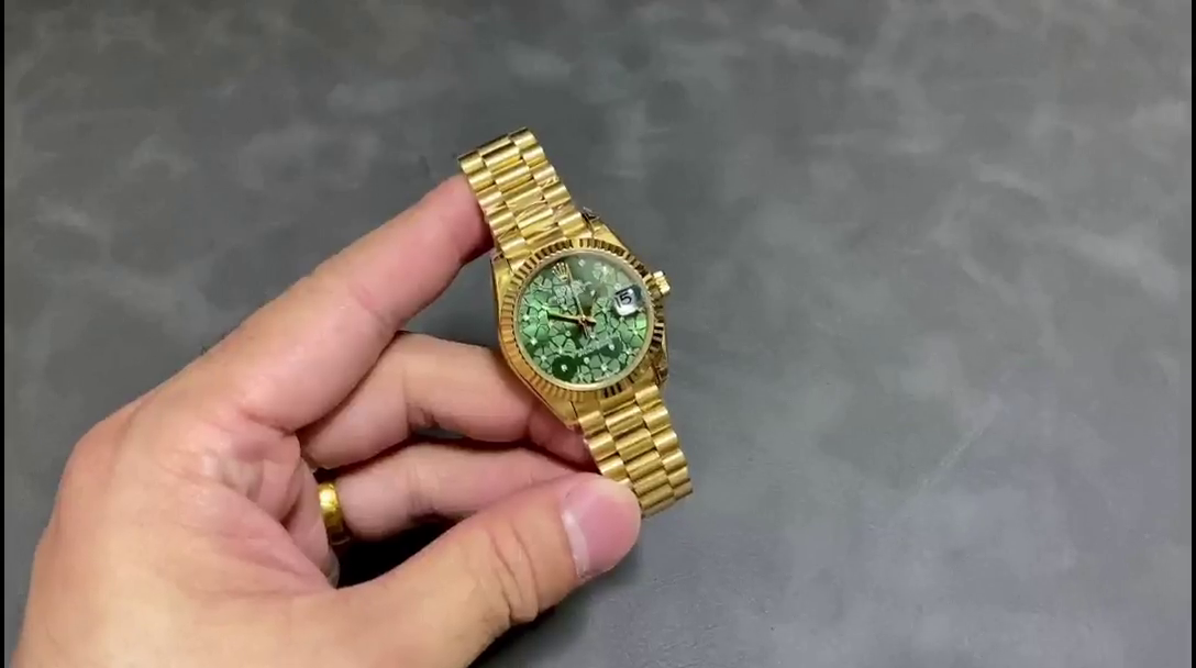Rolex Datejust 31mm Yellow Gold 278278 Olive Green Floral President m278278 0046 - QualitySwissReplica