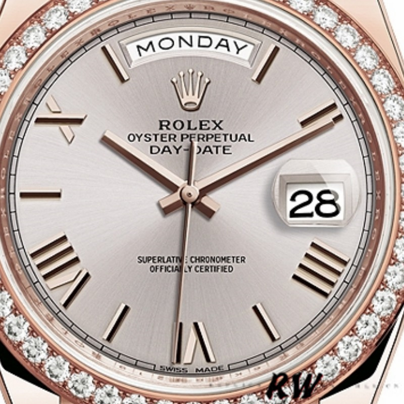 Rolex Day-Date 228345RBR Sundust Roman Dial Diamond Bezel 40mm Mens Replica Watch - QualitySwissReplica