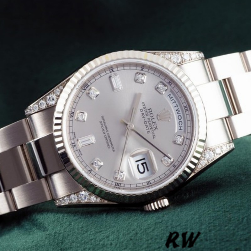 Rolex Day Date 118339 Silver Dial Fluted Bezel 36mm Unisex Replica Watch - QualitySwissReplica