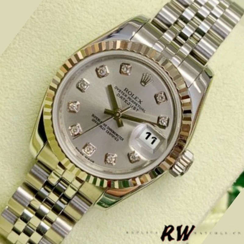 Rolex Datejust 179174 Silver Diamond Dial Fluted Bezel 26MM Lady Replica Watch - QualitySwissReplica
