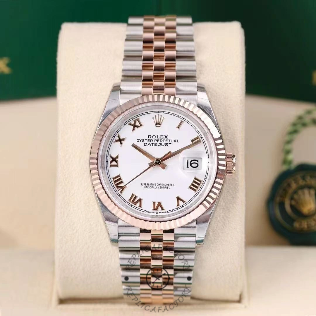 Rolex Datejust m126231 0015 36mm White Roman Steel & Rose Gold Women's Watch - QualitySwissReplica