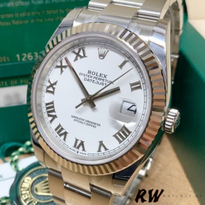 Rolex Datejust 126334 0023 Fluted Bezel White Roman Numeral Dial 41MM Mens Replica Watch - QualitySwissReplica