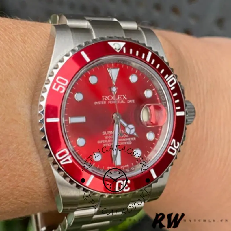 Rolex Submariner 16610 Stainless Steel Refinished Red Dial 40mm Mens Replica Watch - QualitySwissReplica
