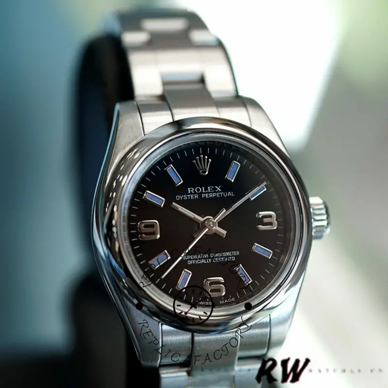 Rolex Oyster Perpetual 176200 Stainless Steel Blue Index Dial 26MM Lady Replica Watch - QualitySwissReplica