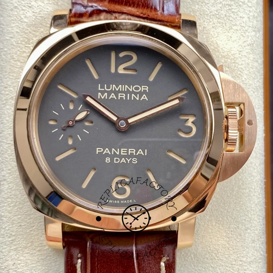 Panerai Luminor Marina PAM00511 1:1 Clone 8 Days 44mm Rose Gold Brown Dial - QualitySwissReplica