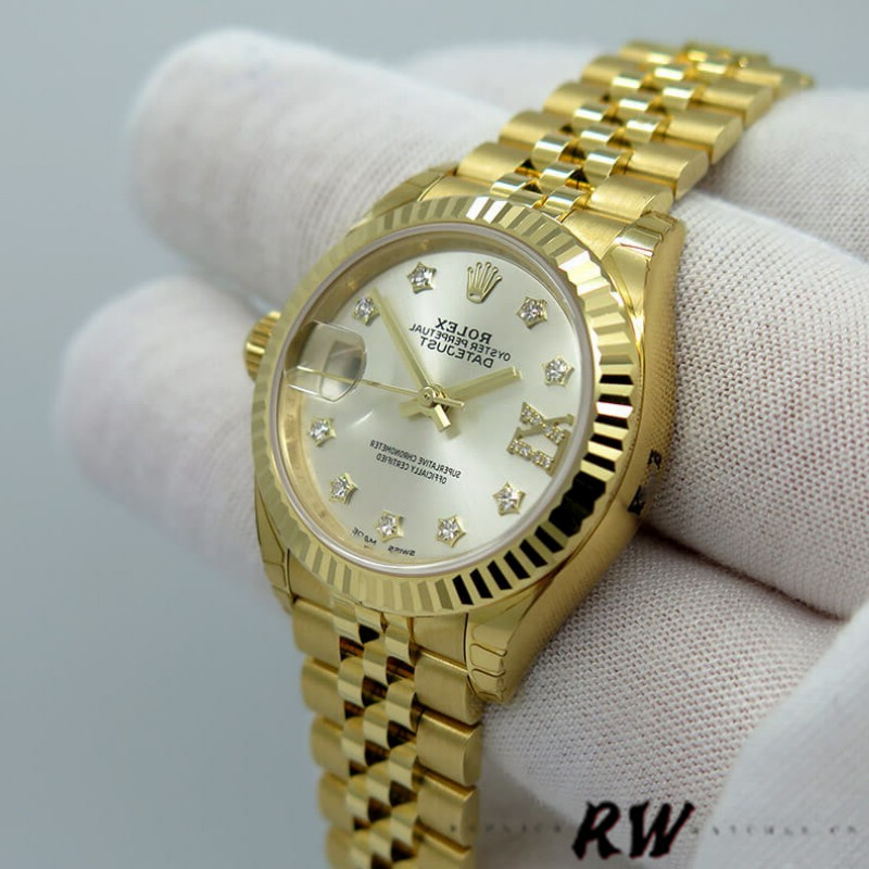 Rolex Datejust 279178 Silver Diamond Dial Fluted Bezel 28mm Lady Replica Watch - QualitySwissReplica