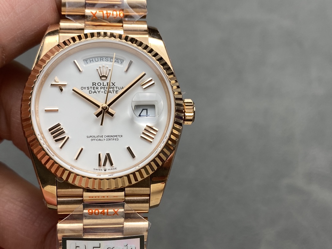 Rolex Day Date 36mm Everose Gold 128235 0070 White Roman - QualitySwissReplica