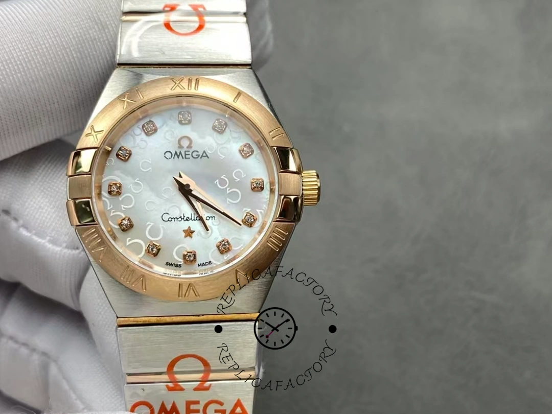 Omega Constellation Clone 27mm 123.25.27.60.55.009 Rose Gold Bezel - QualitySwissReplica