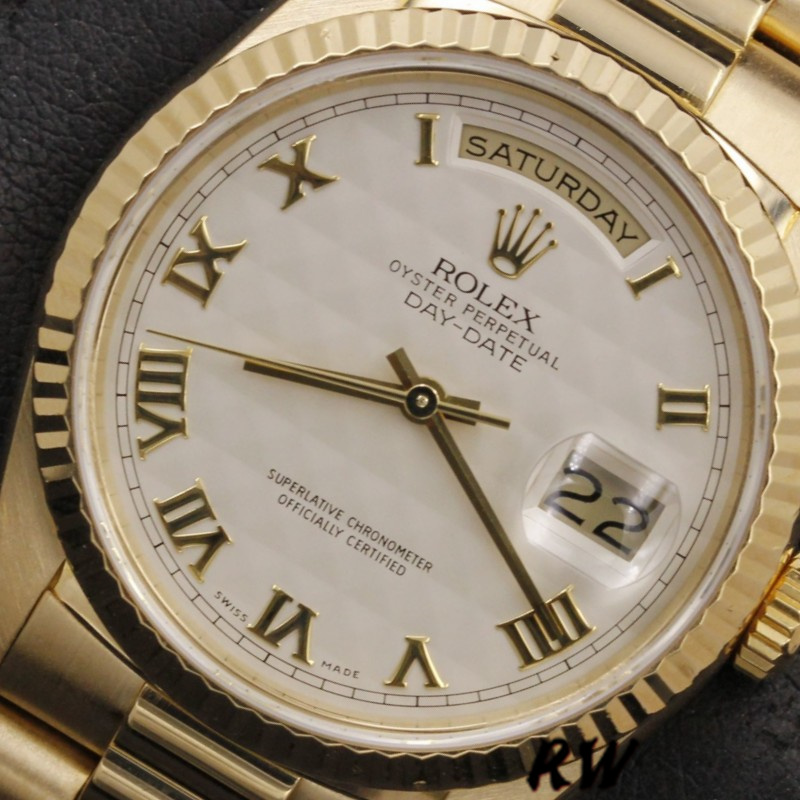 Rolex Day-Date 118238 Roman Numeral Pyramid Ivory Dial 36mm Unisex Replica Watch - QualitySwissReplica