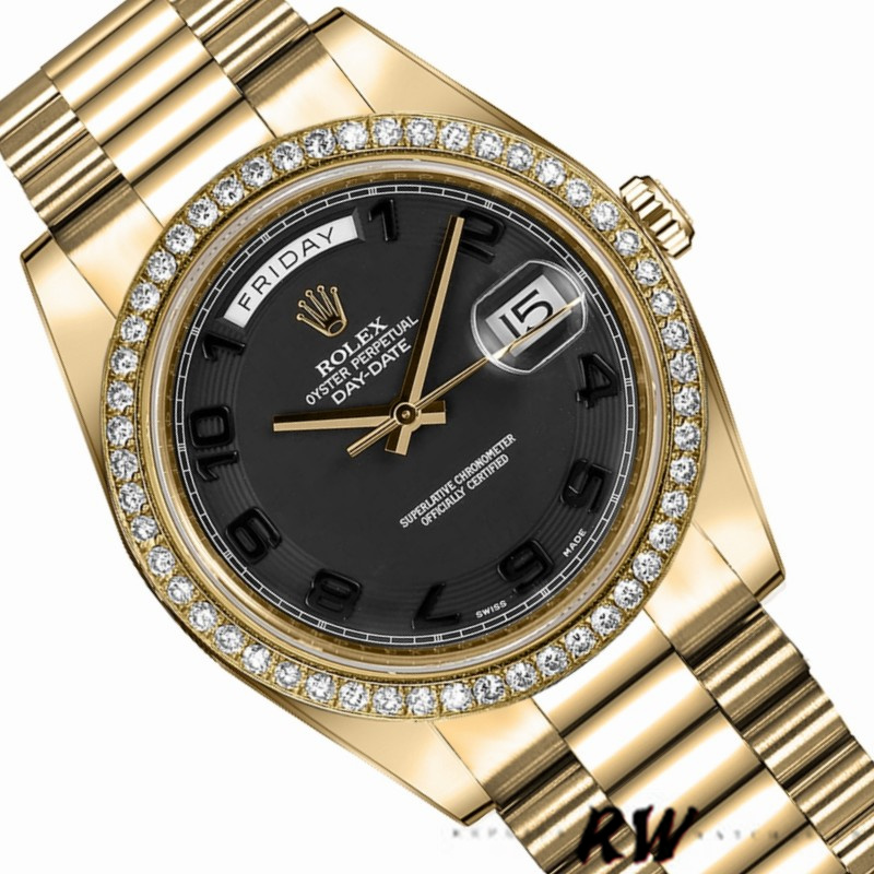 Rolex Day-Date 218348 Concentric Circle Black Dial 41MM Mens Replica Watch - QualitySwissReplica
