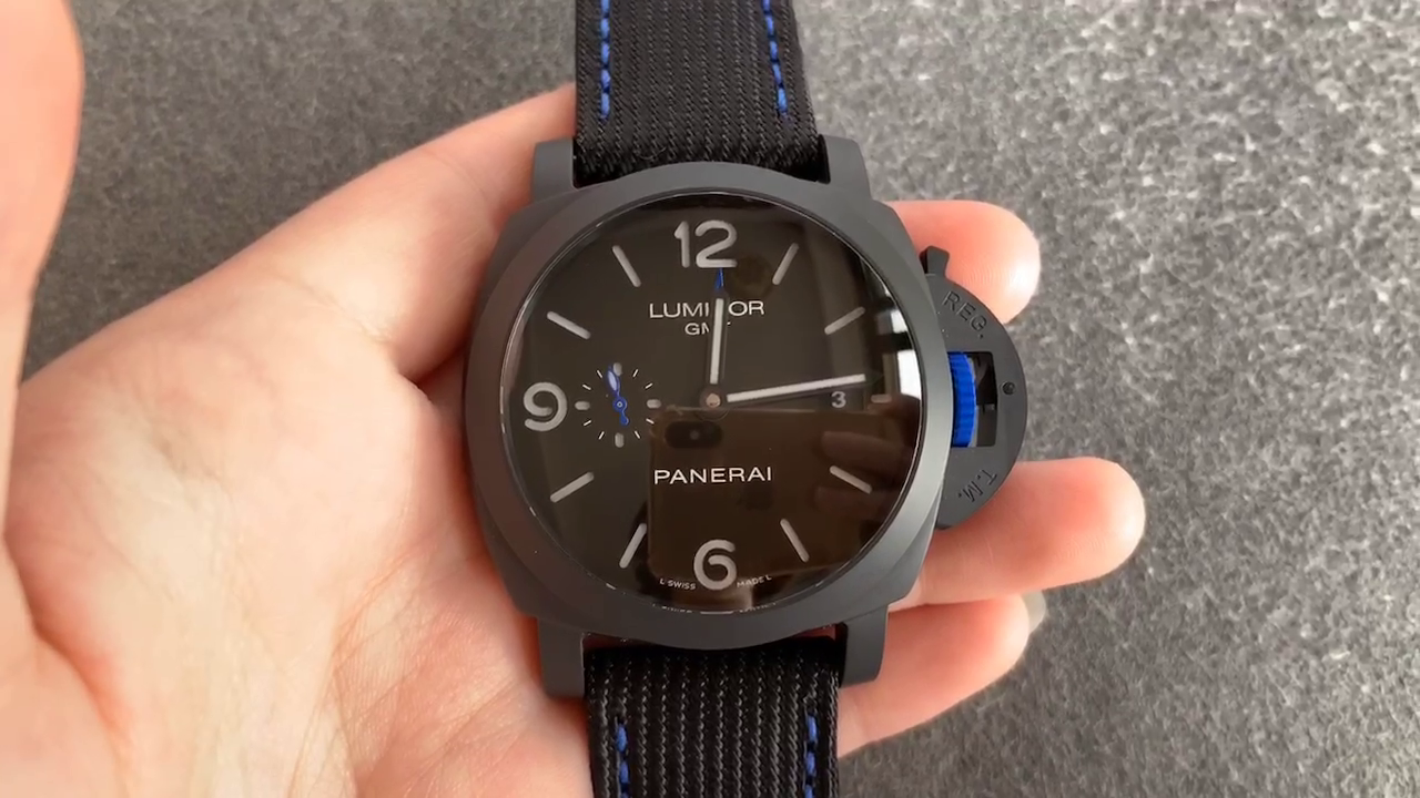 Replica Panerai PAM01176 Luminor GMT Automatic Blue Ceramic 44 Black Dial - QualitySwissReplica