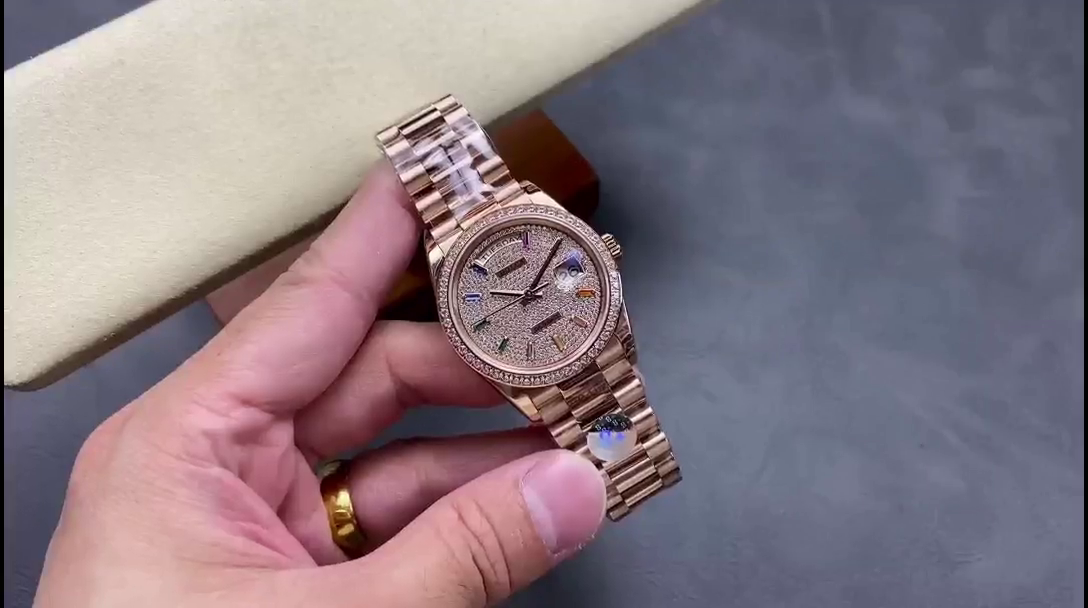 Rolex Day Date 36mm 128345RBR 0042 Diamond Paved Dial President Watch - QualitySwissReplica